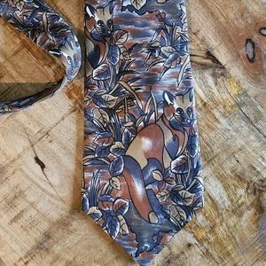 Rare Montagu Fox Print Silk Brown & Navy Blue Mens Neck Tie